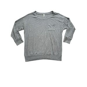 Eberjey Slouchy Long Sleeve Ribbed Top Medium Grey Loungewear Sleepwear Soft‎
